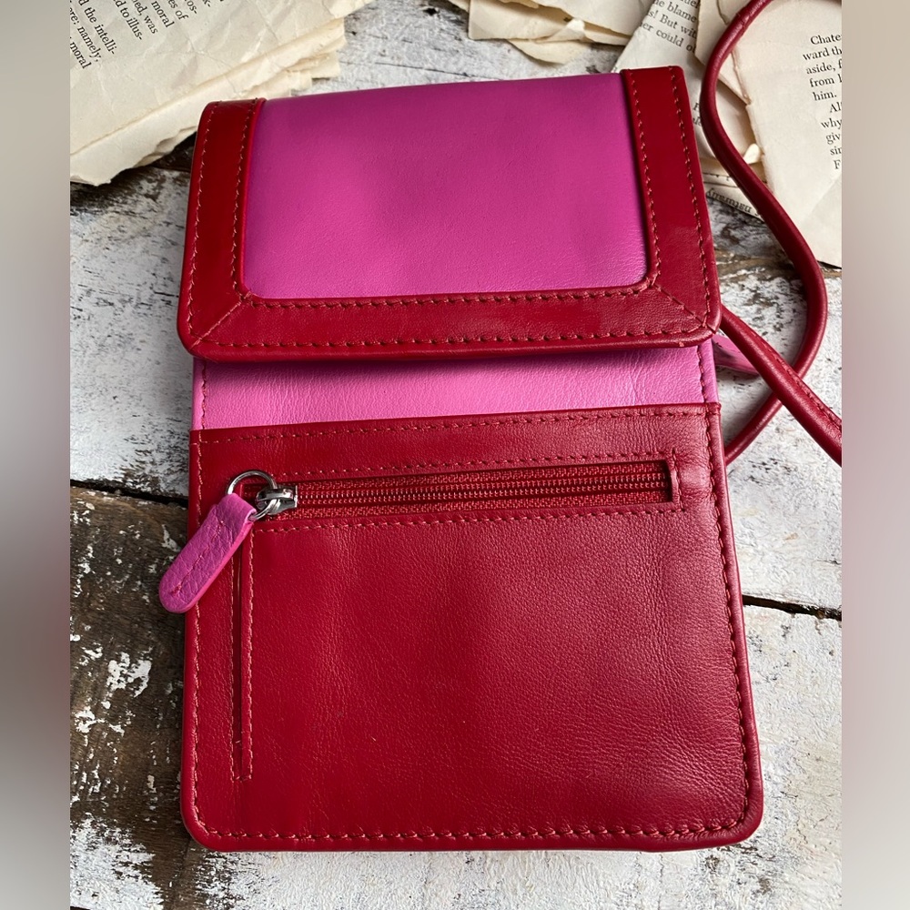 RFID Red and Pink Leather Crossbody NWT
